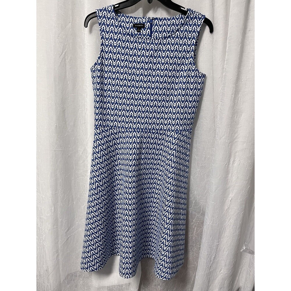 Talbots Women's Royal Blue & White Print Sleeveless Dress Size S NWOT